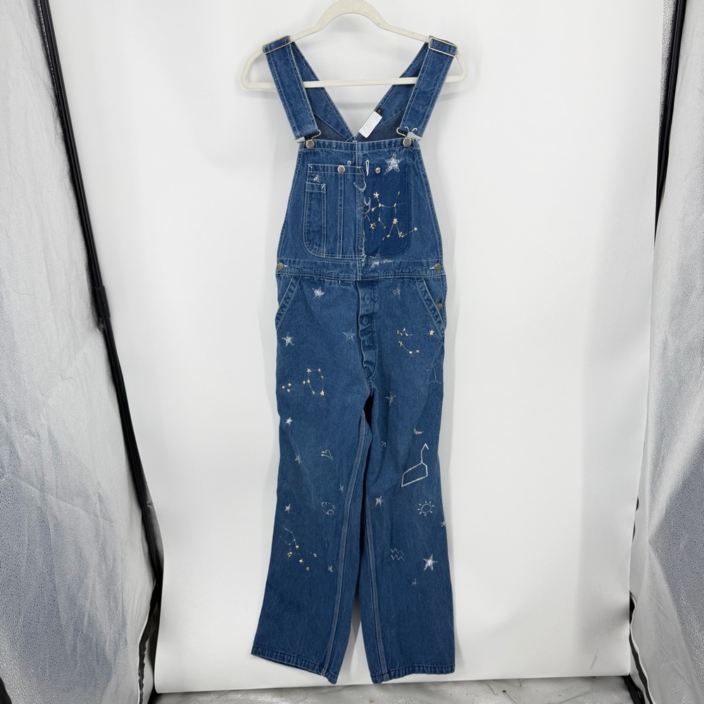 Upcycled Overalls zodiac design Sz S Wash Boho‎ Hippie Y2k Summer